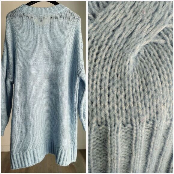 Aerie Cable Knit Wool Blend Light Blue Oversized Sweater Tunic M - Picture 4 of 4